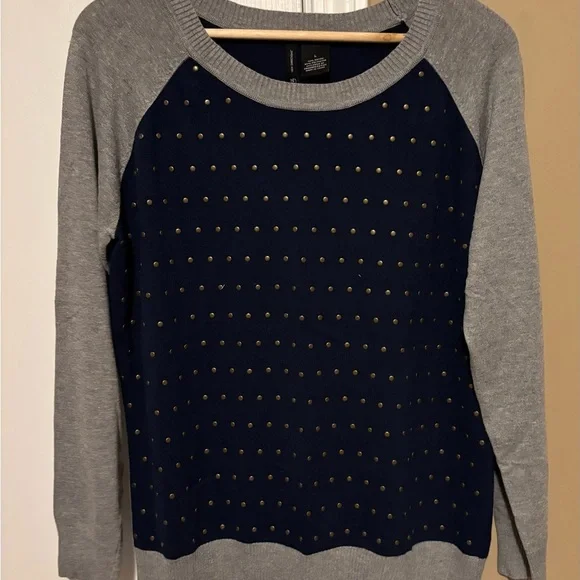 New Directions Gray and Navy Studded Sweater - Picture 3 of 4
